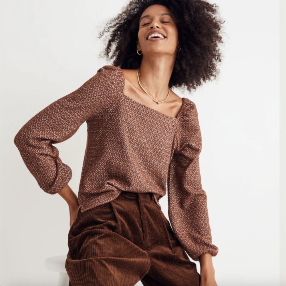 Madewell Jacquard Puff-Sleeve Crop Top - Size S